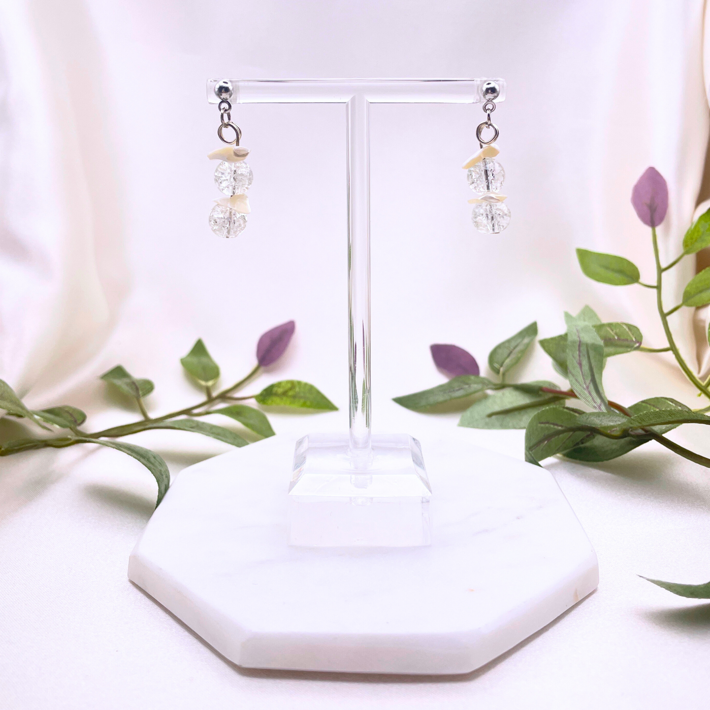 Glass Bead with Sea Shell Dangle Earring - Cherri Marley Jewelry
