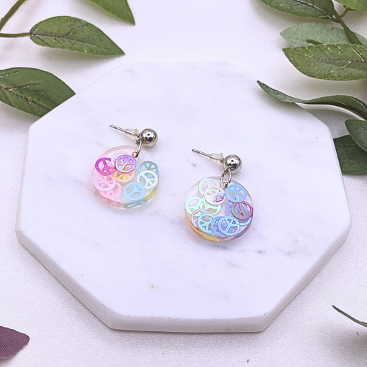 UV Resin Peace Sign Dangle Earring - Cherri Marley Jewelry