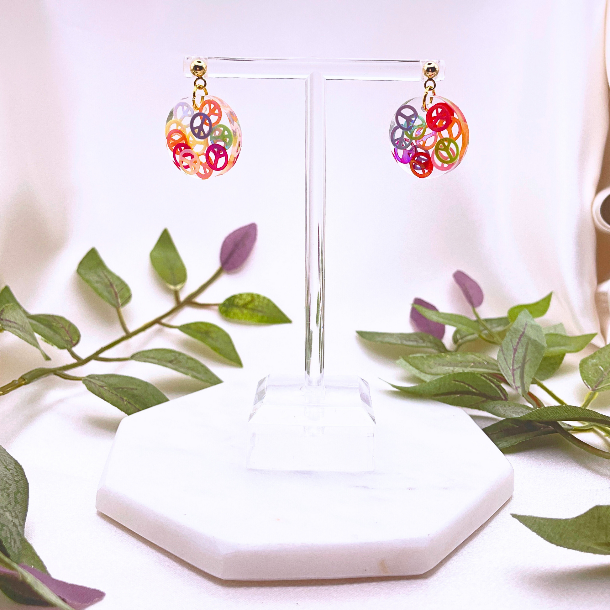 UV Resin Peace Sign Dangle Earring - Cherri Marley Jewelry