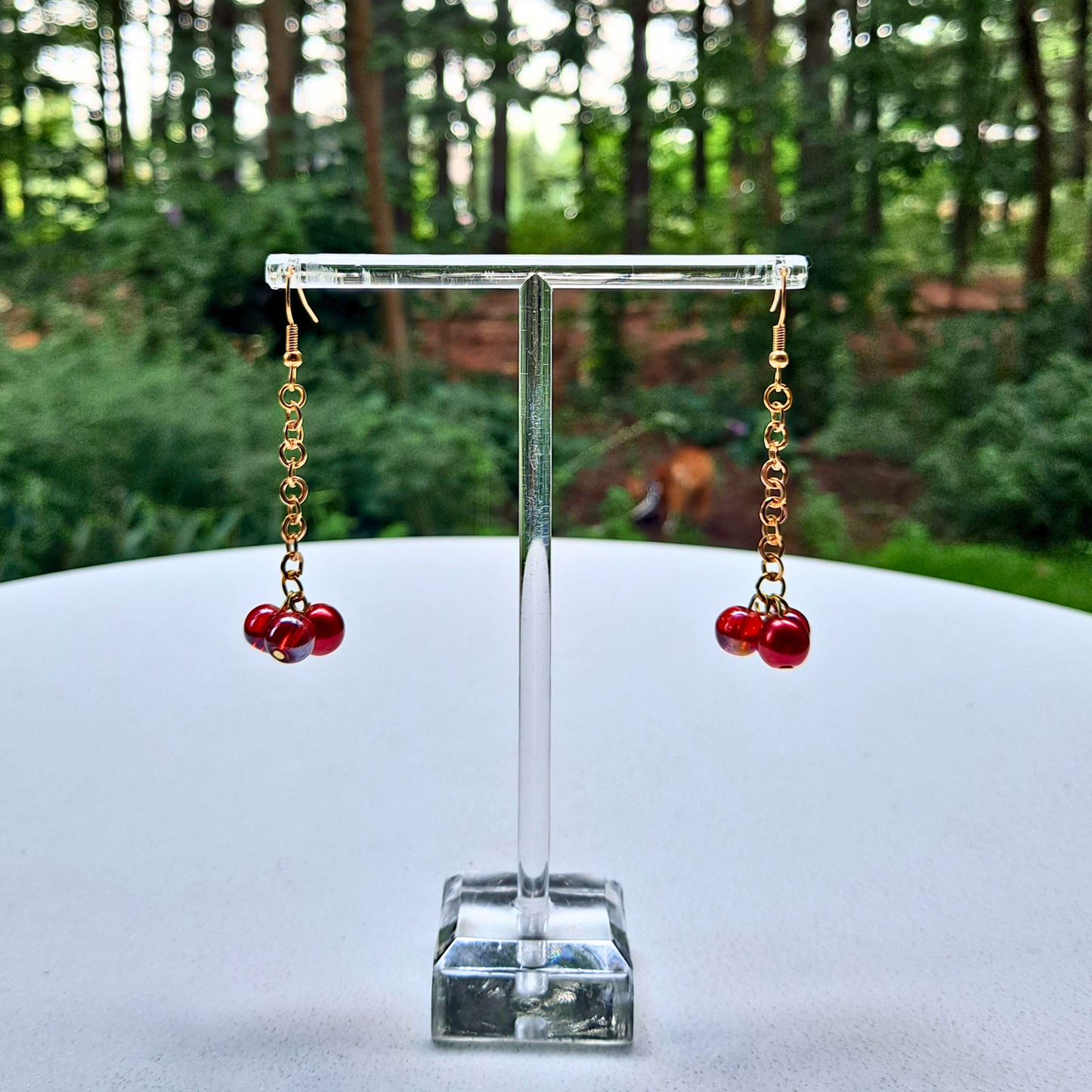 Single Chain Glass Bead Dangle Earrings - Cherri Marley Jewelry