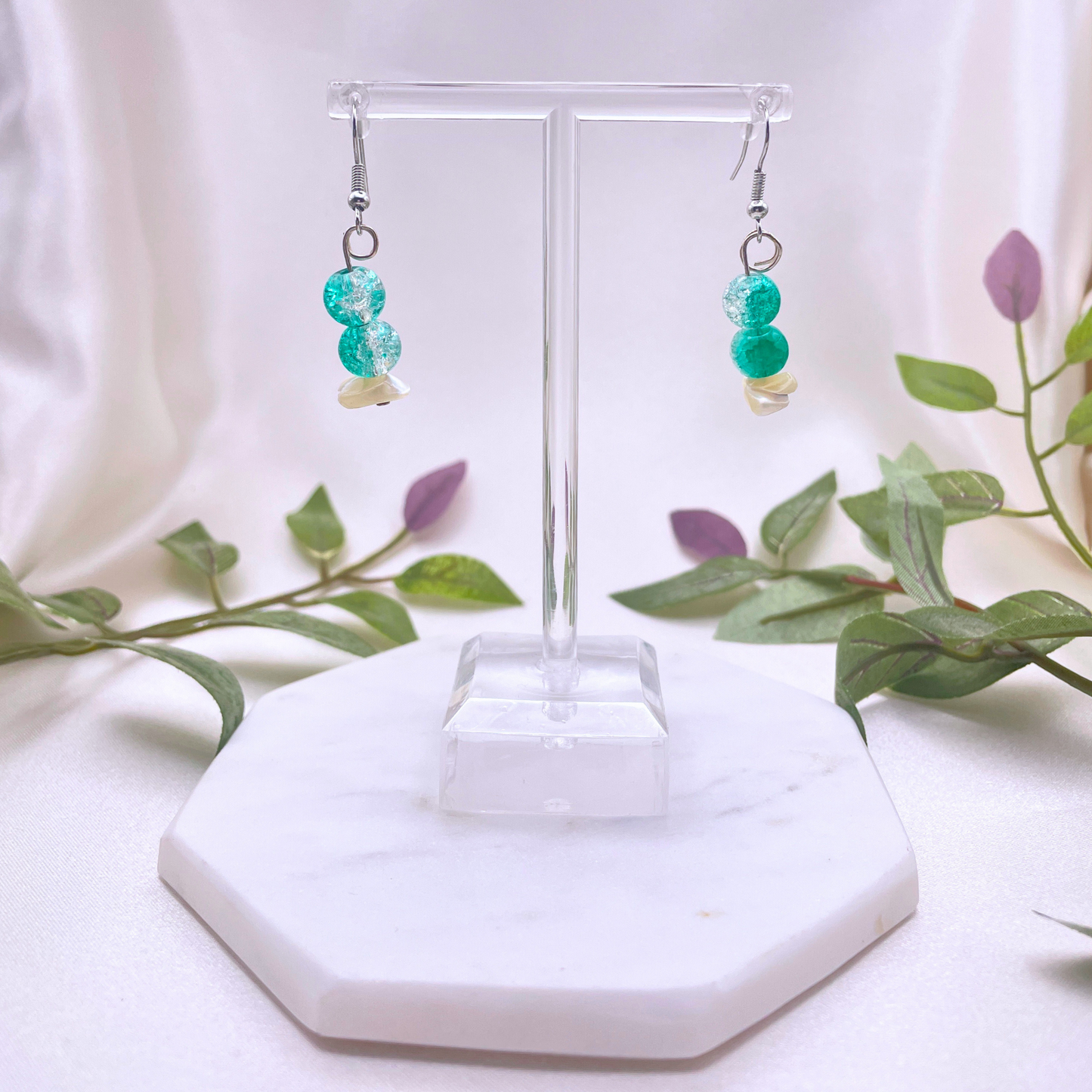 Glass Bead with Sea Shell Dangle Earring - Cherri Marley Jewelry