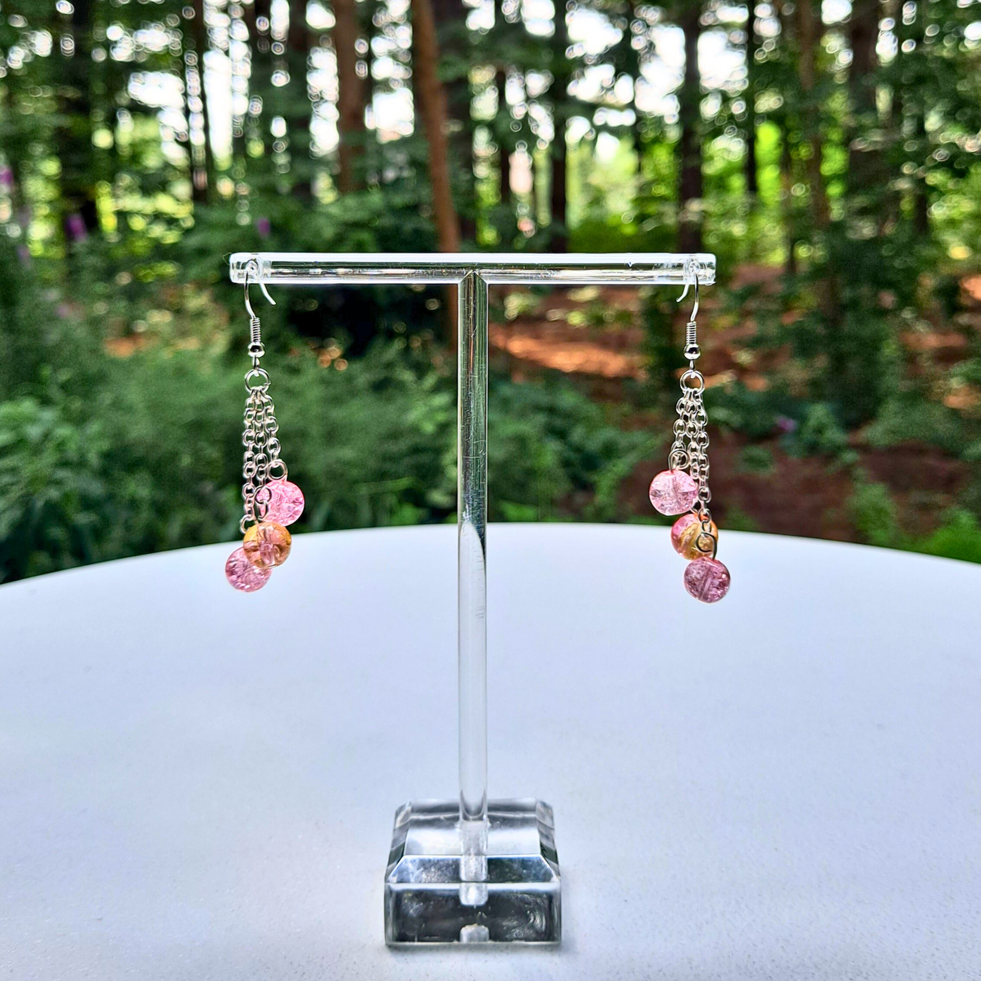 Glass Beads on Chain Dangle Earrings - Cherri Marley Jewelry