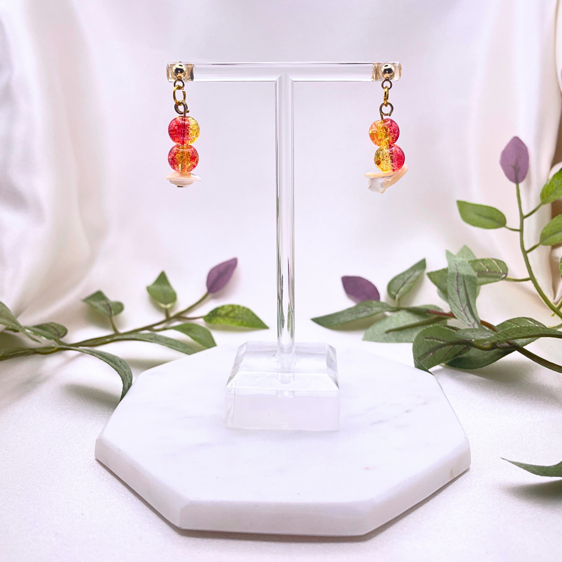 Glass Bead with Sea Shell Dangle Earring - Cherri Marley Jewelry