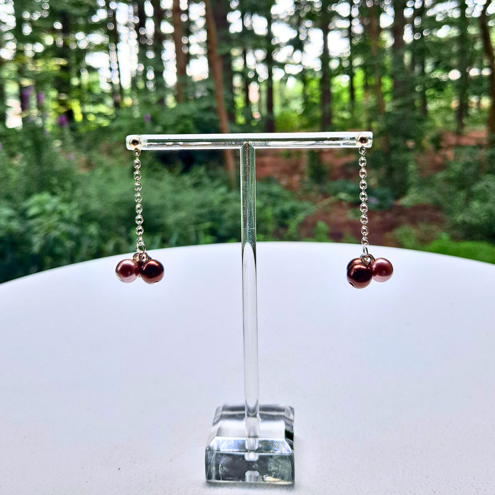 Single Chain Glass Bead Dangle Earrings - Cherri Marley Jewelry