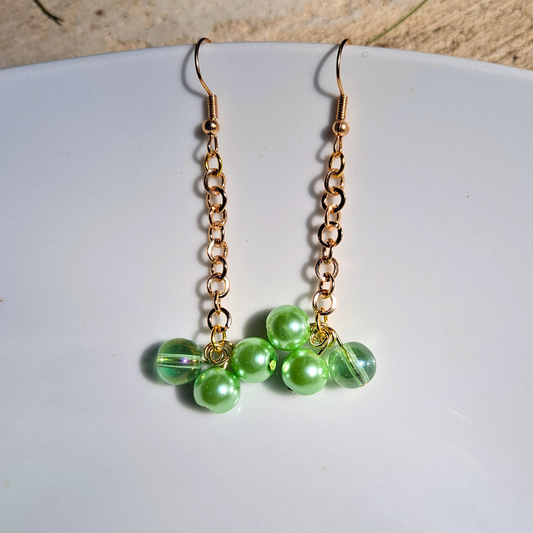 Single Chain Glass Bead Dangle Earrings