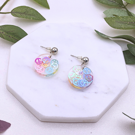 UV Resin Peace Sign Dangle Earring