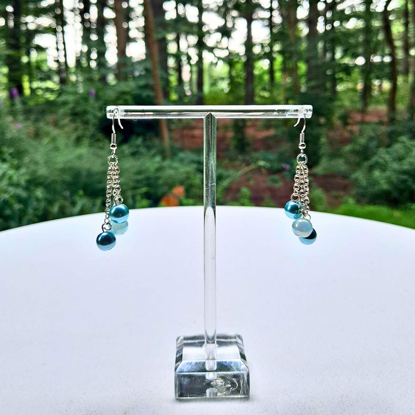 Glass Beads on Chain Dangle Earrings