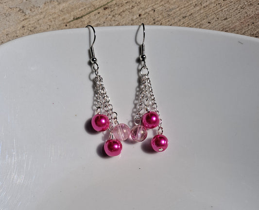 Glass Beads on Chain Dangle Earrings