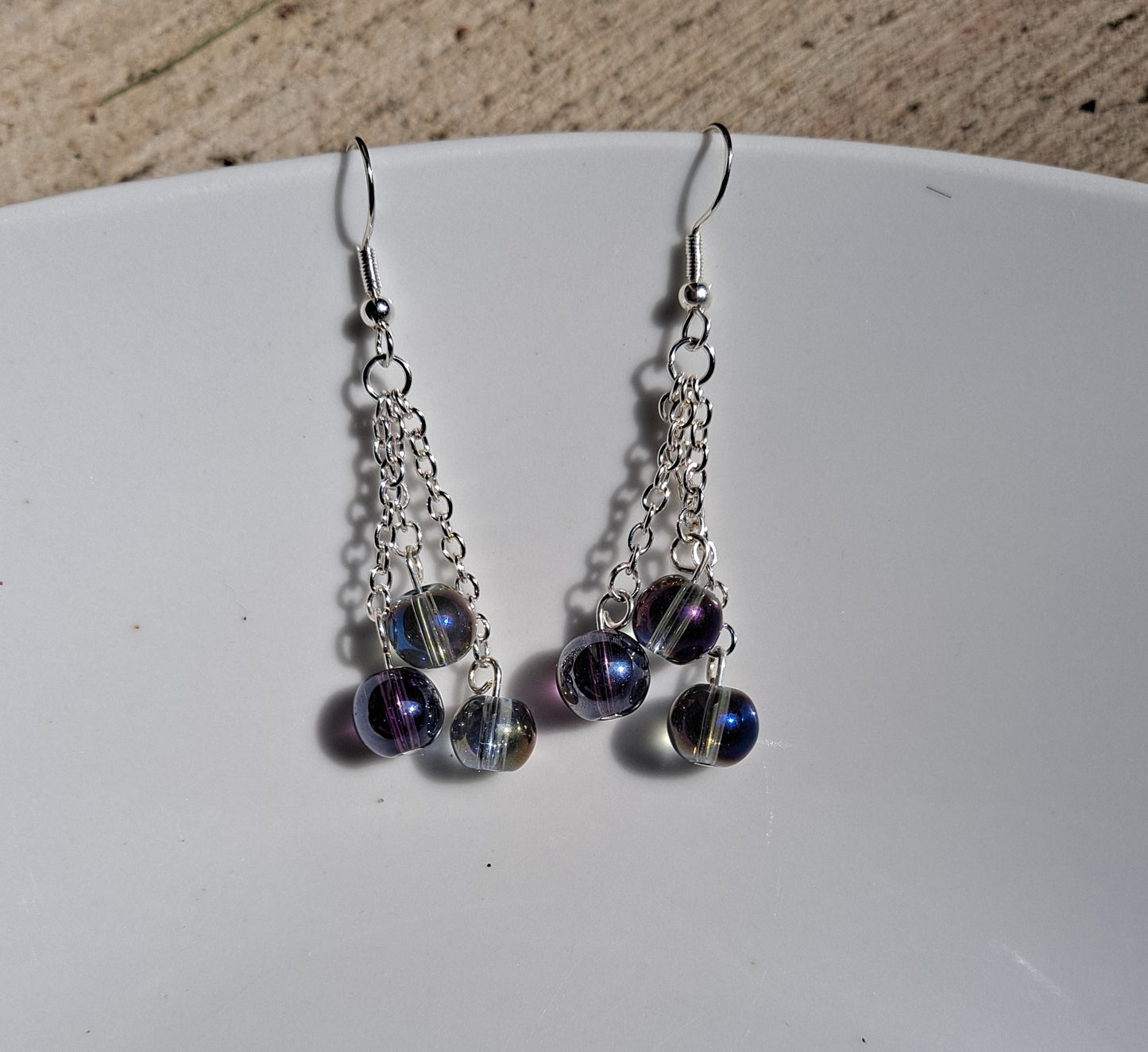 Glass Beads on Chain Dangle Earrings