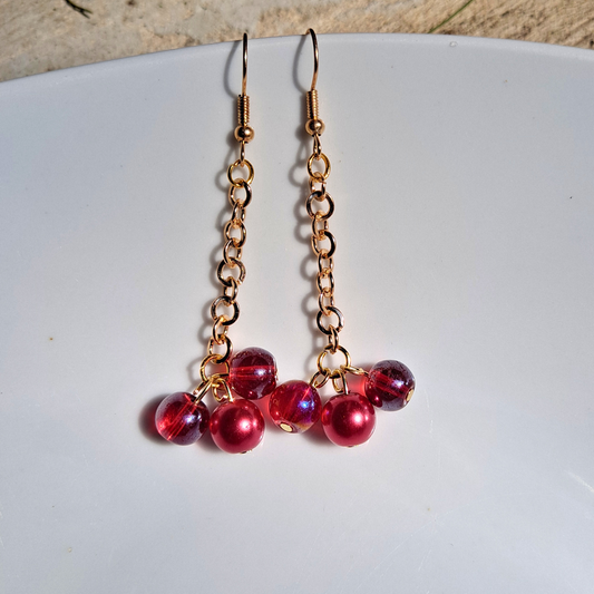 Single Chain Glass Bead Dangle Earrings